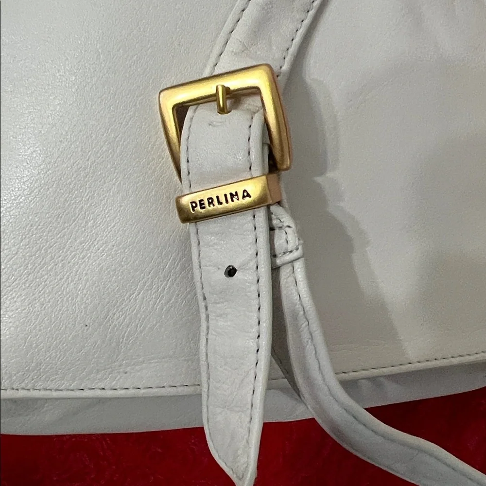 Perlina Cream Ivory Genuine Leather Crossbody Shoulder Bag Adjustable Strap